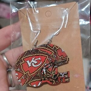 Kansas City Chiefs Football Helmet Earrings - Red and Brown
